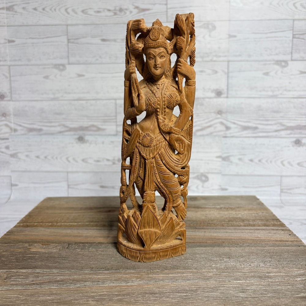 Vintage Hand Carved Kadam Wood Lord Krishna Vishnu Hindu God Statuette 8in